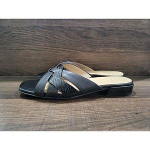 Naturalizer Women's Ashford Slide Sandals Black Lizard Leather 6.5M